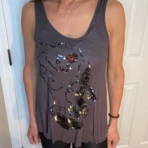 Elvis & Jesus tank top with sequin mermaid motif
